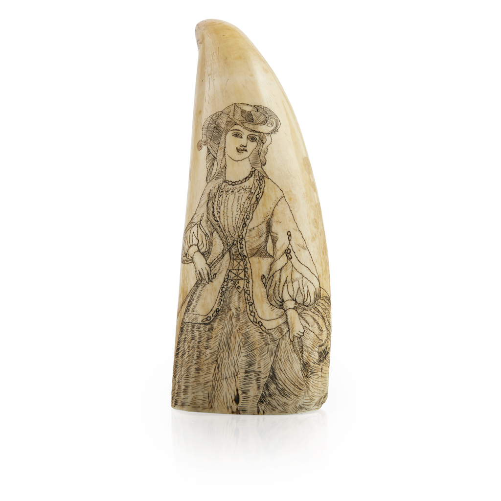 Appraisal: YAMERICAN SCRIMSHAW WHALE'S TOOTH MID- TH CENTURY engraved to one