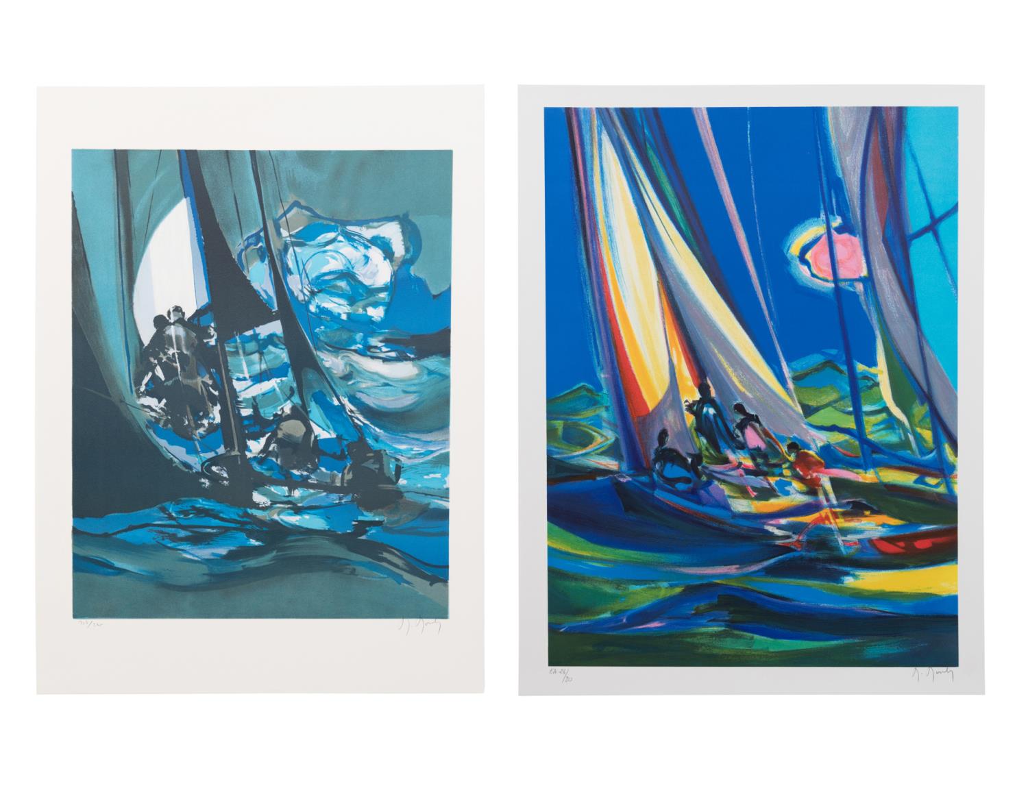 Appraisal: TWO M MOULY YACHTING LITHOGRAPHS Two Marcel Mouly France -