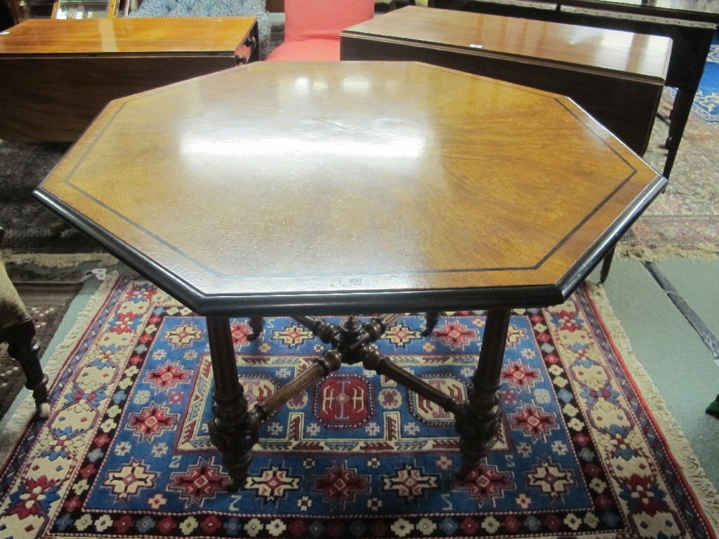 Appraisal: Victorian aesthetic style walnut octagonal window table