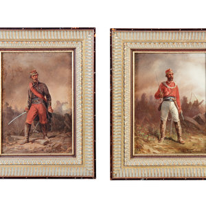 Appraisal: Jules van Imschoot Flemish - Soldiers two works oil on