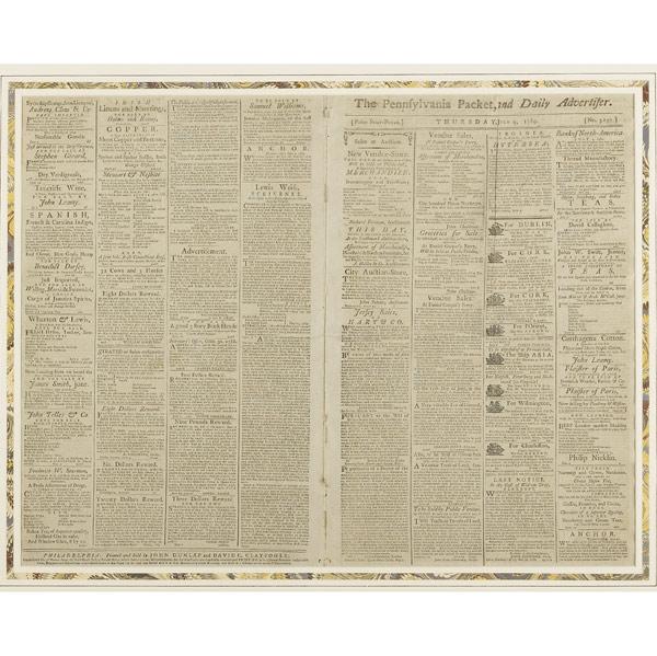 Appraisal: EARLY AMERICAN NEWSPAPER The Pennsylvania Packet and Daily Advertiser dated