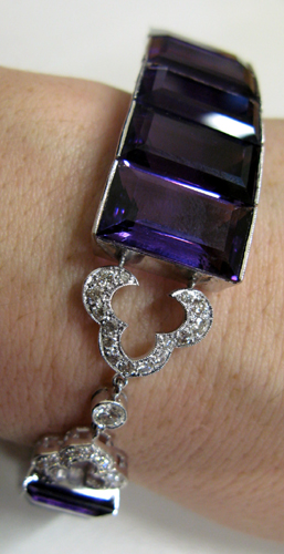 Appraisal: AMETHYST DIAMOND AND EIGTHEEN KARAT WHITE GOLD BRACELET inches in