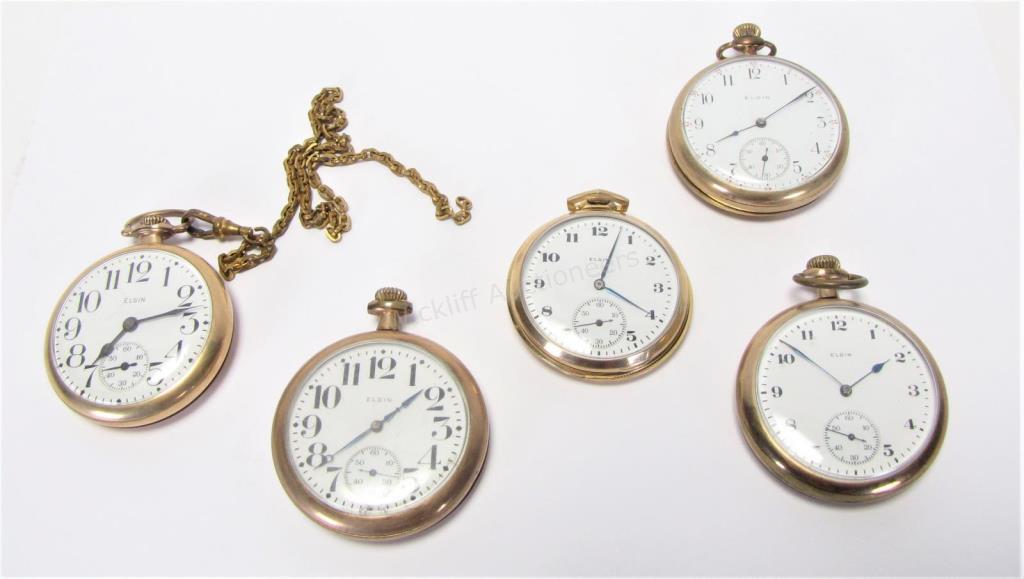 Appraisal: Five Elgin Open Face Pocket Watches including running grade s