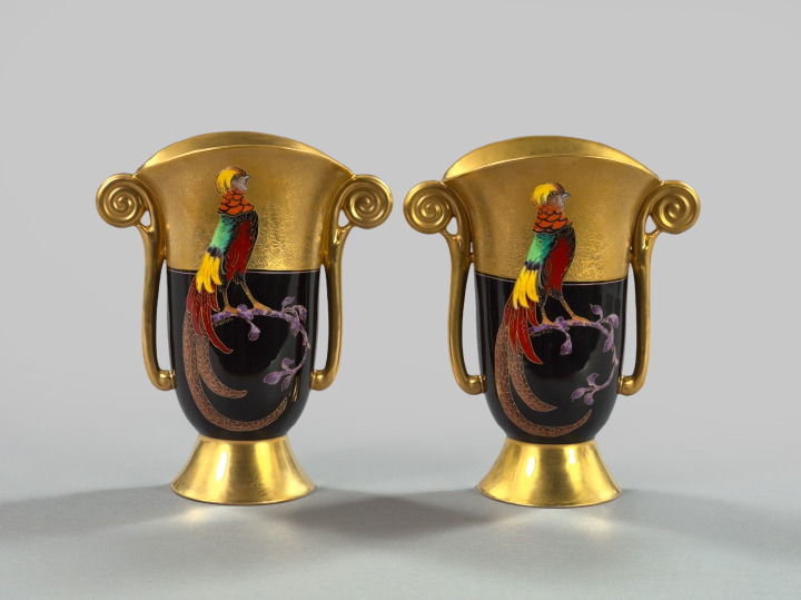 Appraisal: Pair of Pickard Hand-Painted and Richly Gilded Porcelain Golden Pheasant