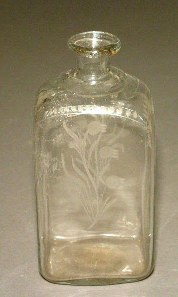 Appraisal: Stiegel type cordial case bottle with wheel etched decoration h