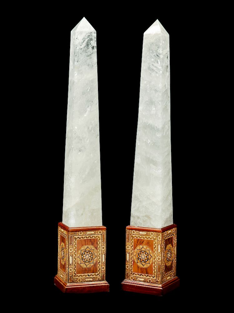 Appraisal: A Pair of Large Rock Crystal Obelisks A Pair of