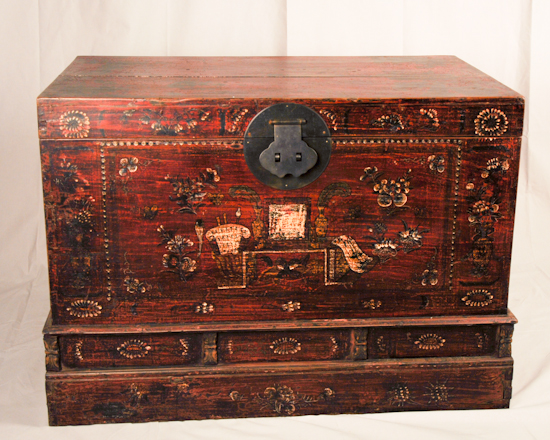 Appraisal: A Chinese Red Painted Chest with a lift lid and