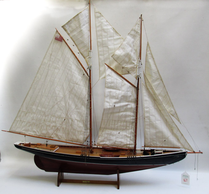 Appraisal: WOOD MODEL OF THE SAILING SHIP BLUENOSE the model having