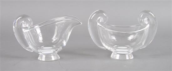 Appraisal: A Steuben Glass Creamer and Sugar Width of first inches