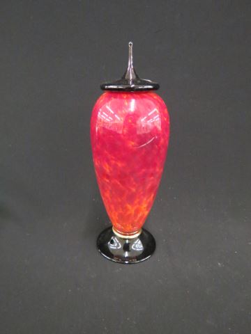 Appraisal: Studio Art Glass Covered Jar mottled red and orange with