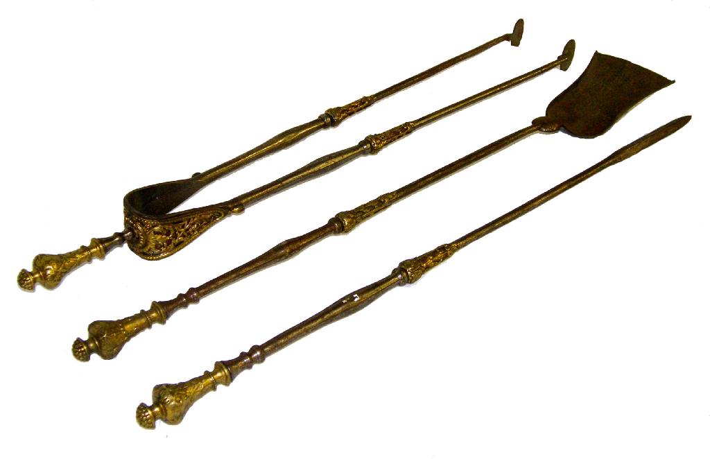 Appraisal: Set of three th century steel and brass fire irons