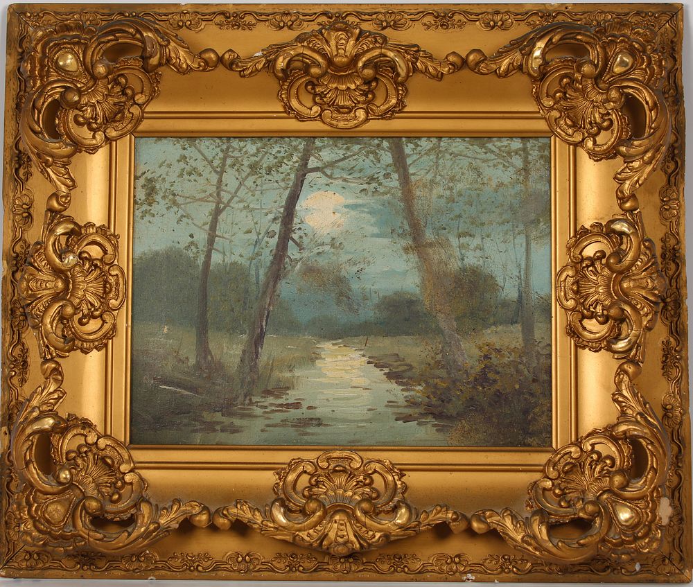 Appraisal: American School Antique Moonlit Landscape American School Antique Moonlit Landscape