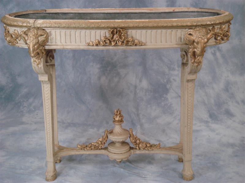 Appraisal: Carved and painted oval ram carved Italian style planter with