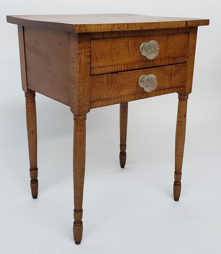 Appraisal: New England Sheraton Tiger Maple Two Drawer Night Stand th