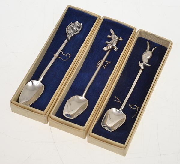 Appraisal: BOXED SET OF THREE STERLING AUSTRALIAN DEMITASSE SPOONS