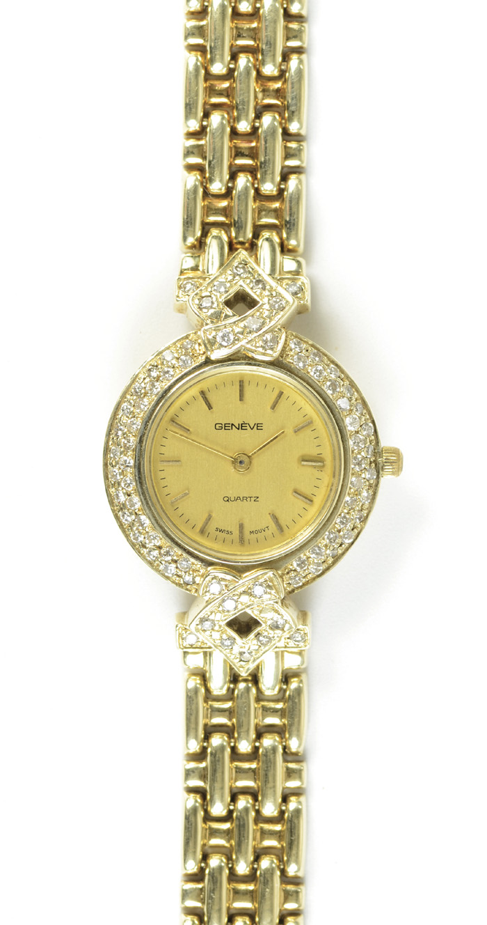 Appraisal: LADY'S DIAMOND AND FOURTEEN KARAT YELLOW GOLD BRACELET WRISTWATCH Geneve