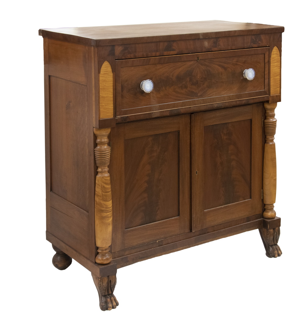 Appraisal: AMERICAN EMPIRE SIDEBOARD Early th c Mahogany and Maple Sideboard