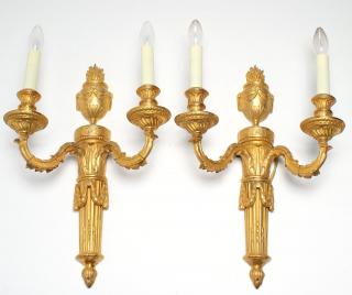 Appraisal: Pair of Neoclassical Gilt Bronze Sconces Flame-form finals Each H