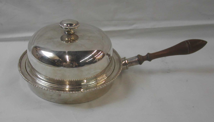 Appraisal: Attractive Ellis-Barker Turned Fruitwood-Handled and Dome-Covered Canapes Warming Dish Server