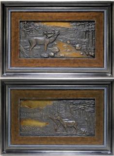 Appraisal: PR American Bronze Relief Deer Moose Plaques UNITED STATES EARLY