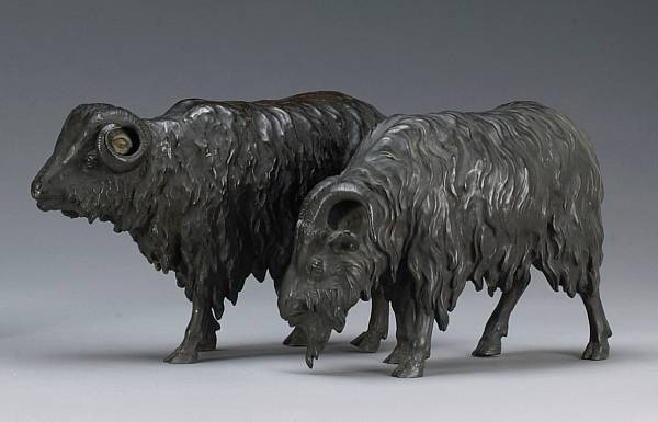 Appraisal: Two patinated bronze animal studies Meiji Period Maruki Company Depicting