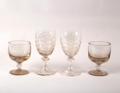 Appraisal: A pair of wine glasses etched with leaves and a