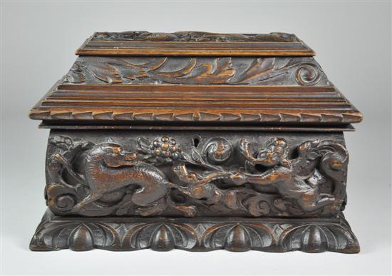 Appraisal: Carved English Oak Beaux Arts Tea Caddy Circa Elaborately figural