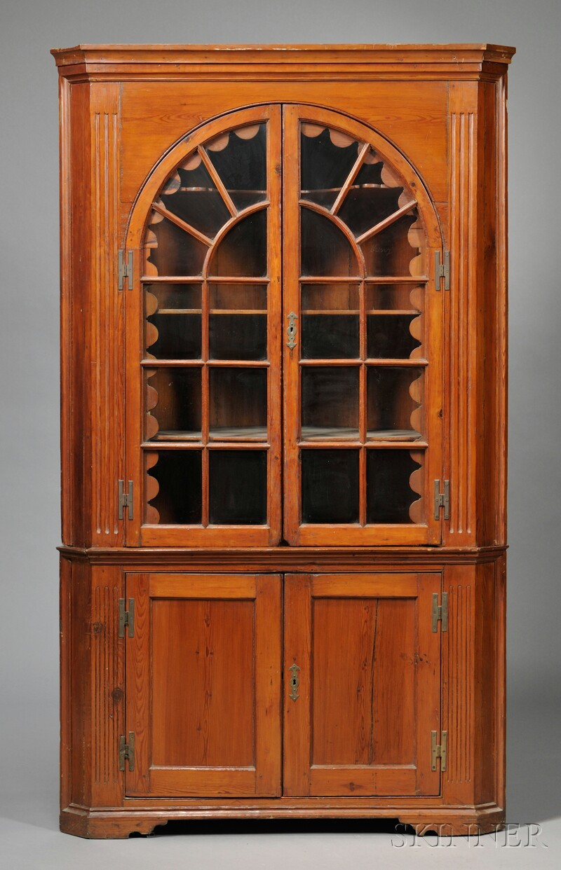 Appraisal: Yellow Pine Glazed Corner Cupboard possibly Connecticut early th century