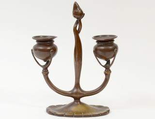 Appraisal: TIFFANY STUDIOS BRONZE TWO LIGHT CANDELABRUM American Circa Stamped Tiffany