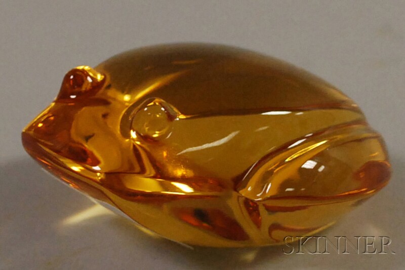 Appraisal: Val St Lambert Amber Art Glass Frog etched mark lg