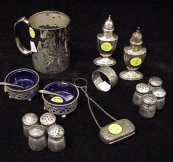 Appraisal: SILVER Hollowware including mug engraved To Ethel pair of cobalt