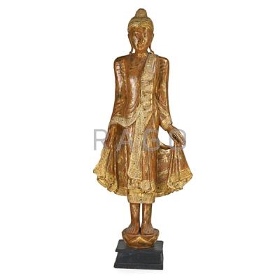 Appraisal: THAI LIFE-SIZE GILDED BUDDHA Jeweled inlay on wood base th