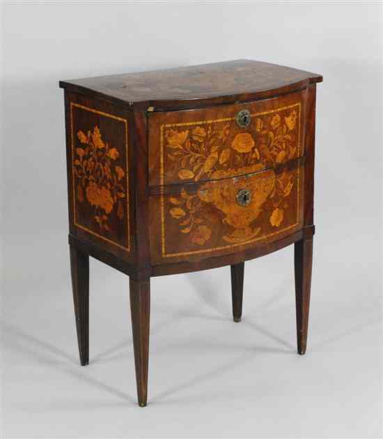 Appraisal: An early th century Dutch marquetry inlaid walnut bow front