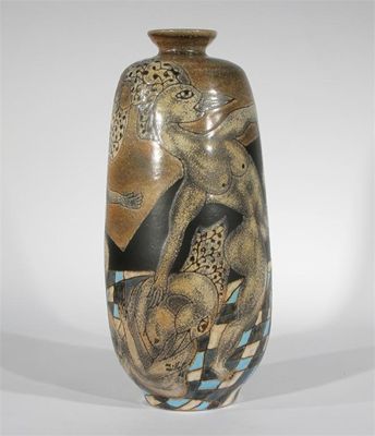 Appraisal: A Continental pottery Surrealist vase painted with a frieze of