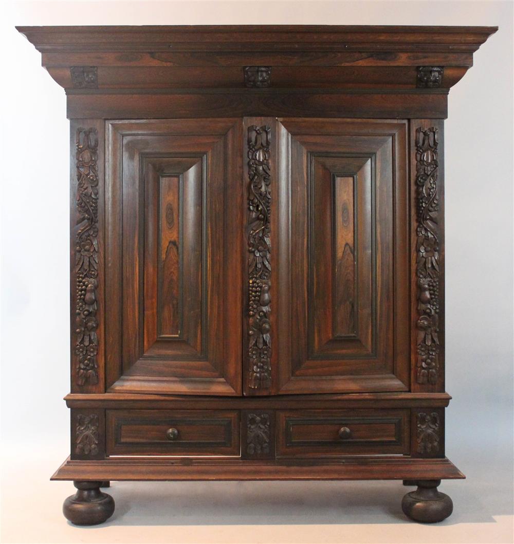 Appraisal: DUTCH BAROQUE STYLE CARVED ROSEWOOD ARMOIRE th Century the rectangular