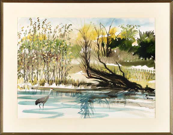 Appraisal: Michael Frary American California - Solitary Crane watercolor sight -