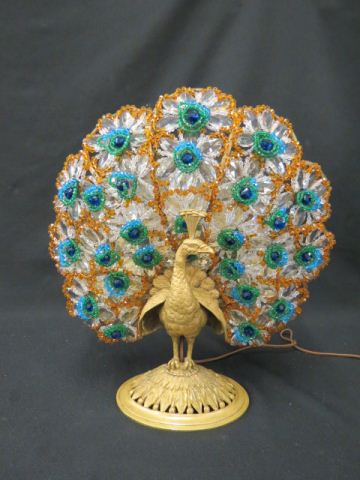 Appraisal: Figural Peacock Lamp with brass body elaborate beadwork shade signed