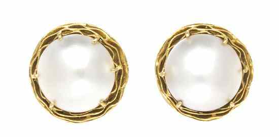 Appraisal: A Pair of Karat Yellow Gold and Mabe Pearl Earclips