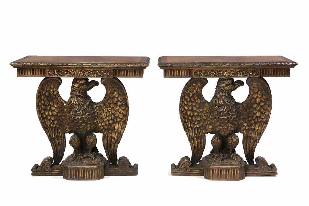 Appraisal: CONSOLE TABLES - Pair of th c carved eagle base