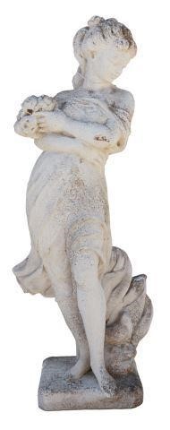 Appraisal: Cast stone garden figure Maiden thc holding a bouquet of