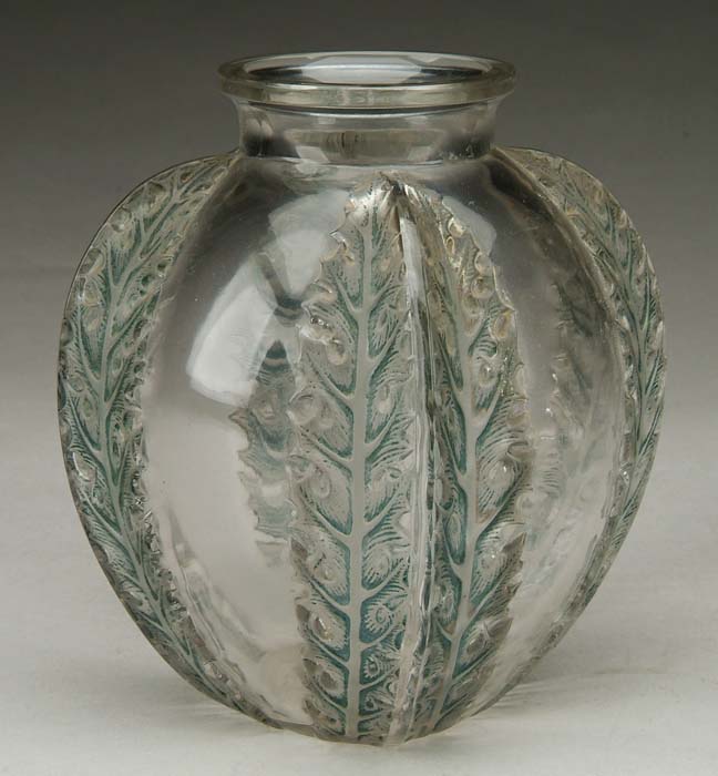 Appraisal: R LALIQUE CHARDONS VASE Lovely R Lalique vase has pressed