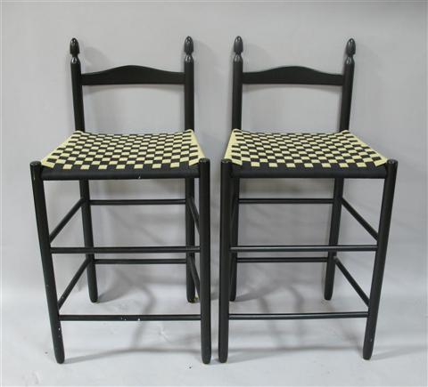 Appraisal: PAIR OF MODERN BLACK WOVEN SEAT STOOLS th century the