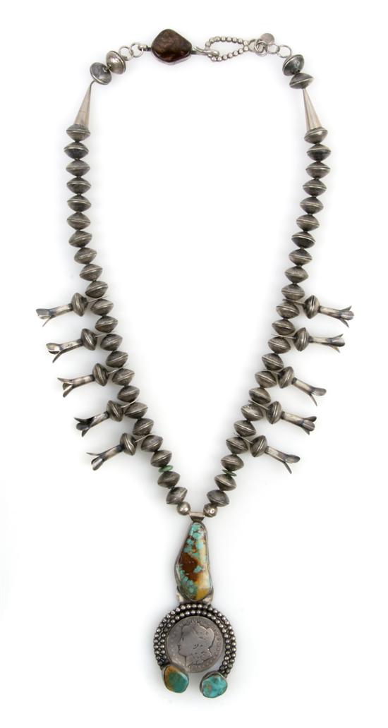 Appraisal: A Navajo Squash Blossom Necklace Betty Yellowhorse Length inches