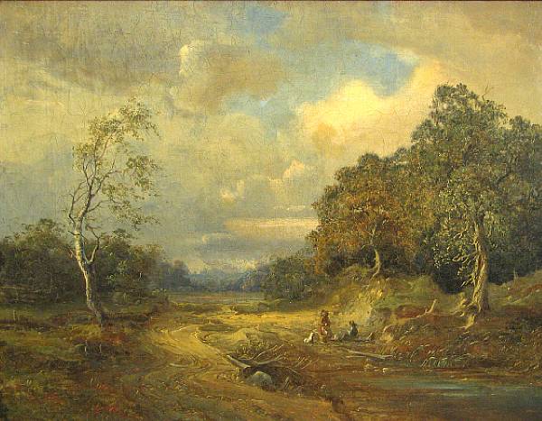 Appraisal: Dutch School th Century A wooded landscape with figures resting