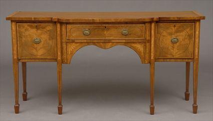 Appraisal: GEORGE III INLAID MAHOGANY BOWED BREAKFRONT SIDEBOARD The satinwood cross-banded