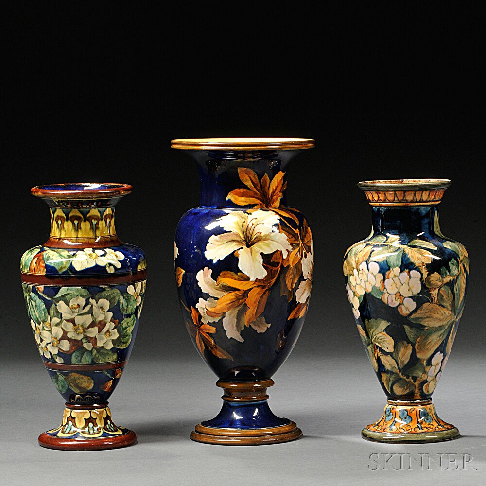 Appraisal: Three Doulton Lambeth Faience Vases England late th century each