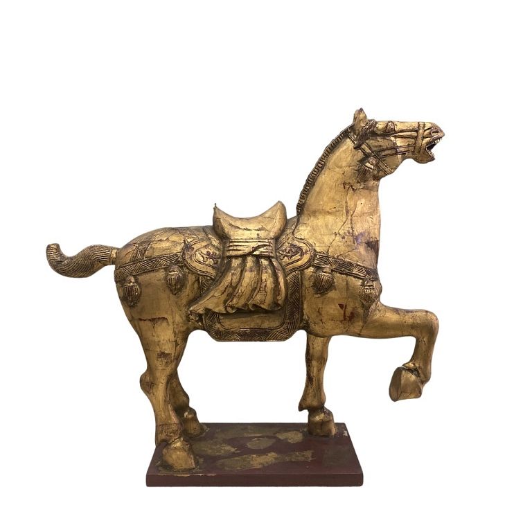 Appraisal: Chinese Gilt Painted Carved Wooden Horse Chinese Gilt Painted Carved