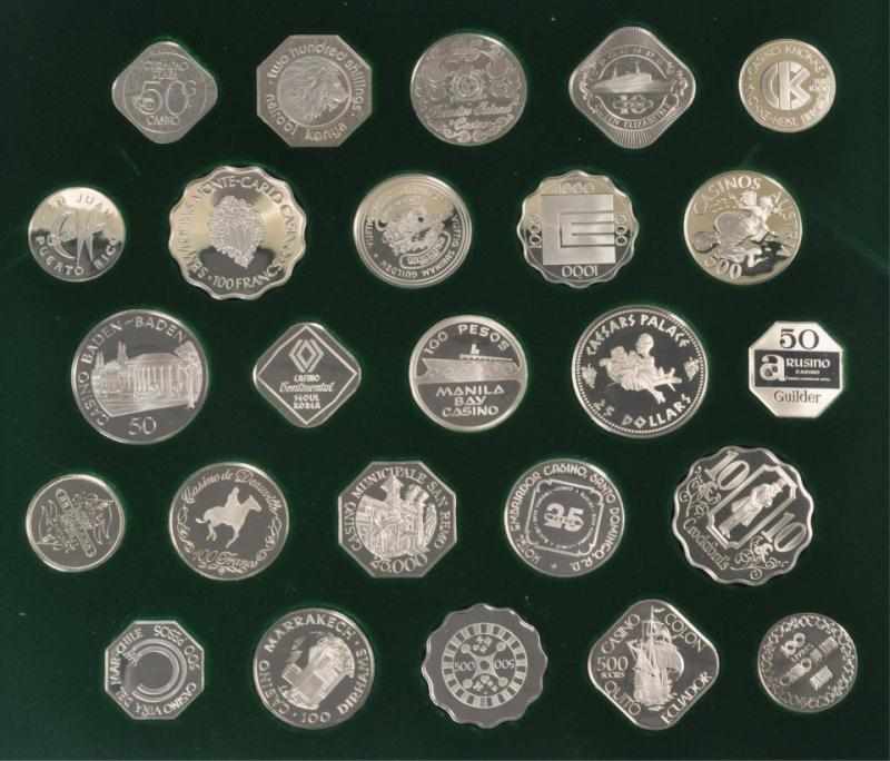 Appraisal: Lot of Gaming Coins in Silver Description World's Great Casinos