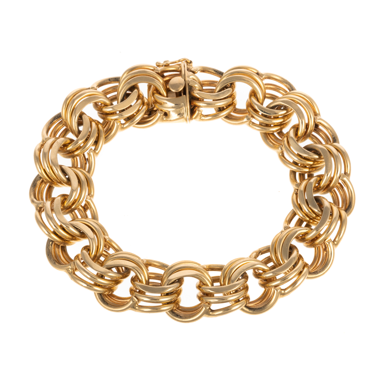 Appraisal: A WIDE TRIPLE LINK CHARM BRACELET IN K K yellow