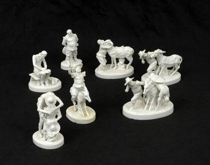 Appraisal: Seven Continental Blanc-de-Chine Porcelain Figure Groups Each with pseudo S